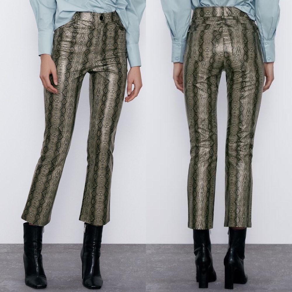 Zara SNAKESKIN PRINT MINI FLARE TROUSERS Sz S NEW